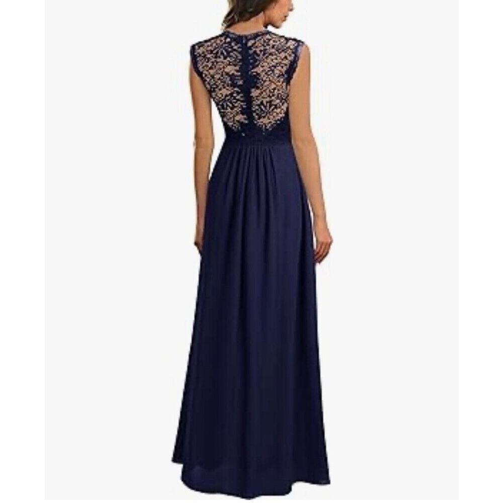 Miusol Women's Casual Deep- V Neck Sleeveless Vintage Wedding Maxi Dress XL Navy - Picture 6 of 9